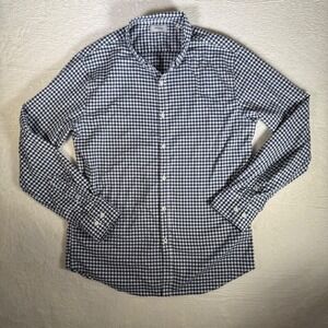 Savannah Mens Gingham Check Button Down Shirt Long Sleeve Blue White Tencel Sz L